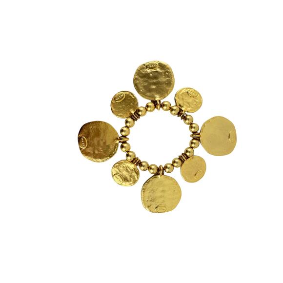 Signed Kenneth Jay Lane Satin Gold Stretch Coin Bracelet - Picture 4 of 4